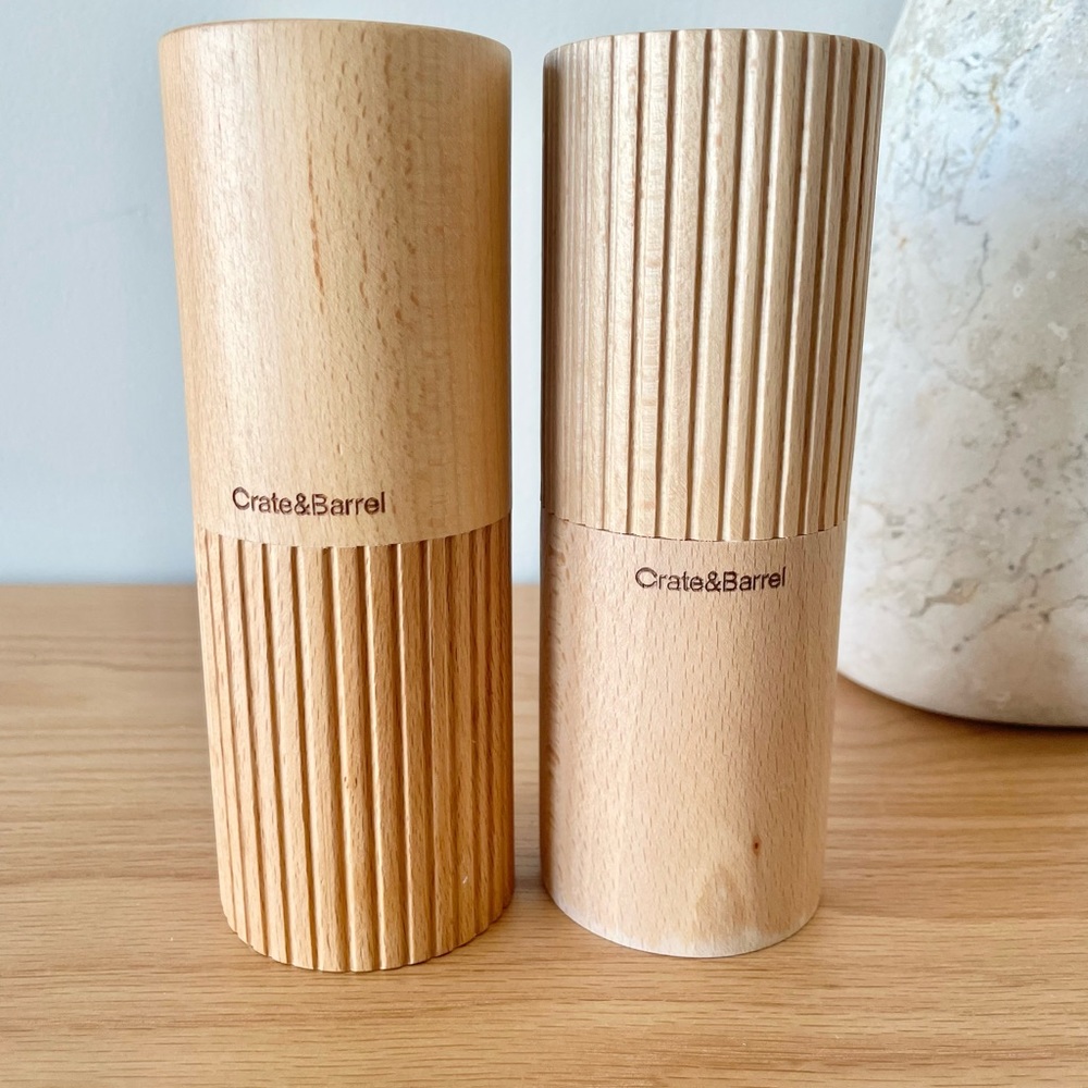 Crate & Barrel Hanno Fluted Natural Wooden Salt Shaker -pre loved